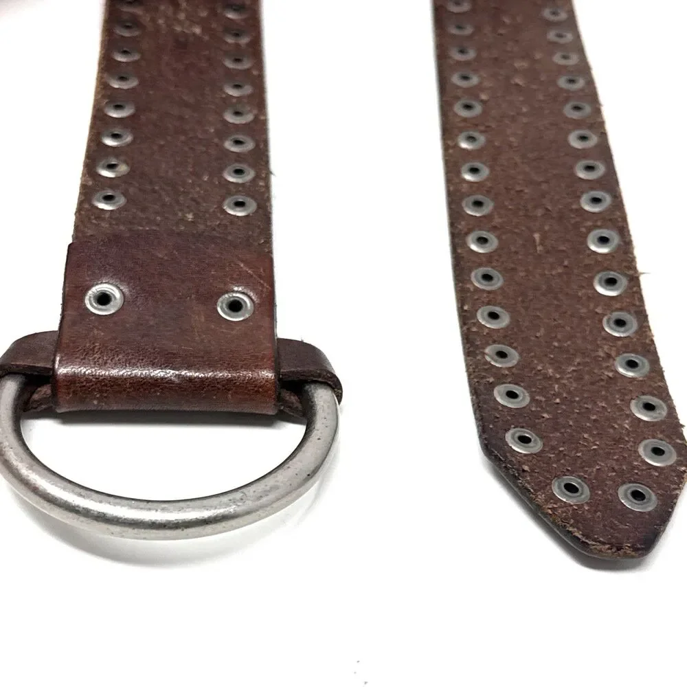 J Crew Rivet Adjustable O Ring Belt Womens S/M Brown VTG Wide Studs Leather